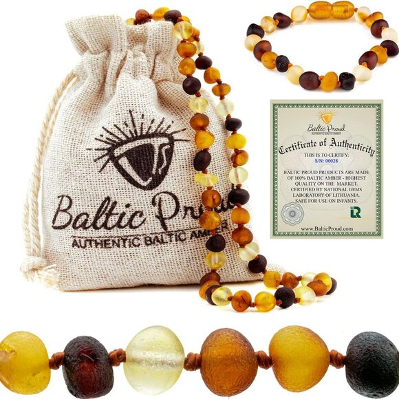 Amber Necklace and Bracelet Set Unisex 12.5 & 5.5 Inches Certified Quality Gift - Picture 1 of 6